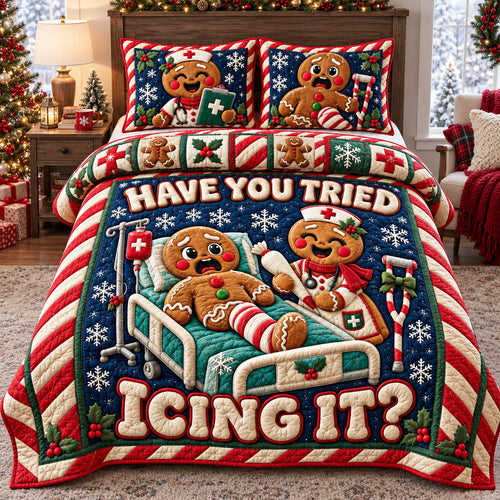 Gingerbread Christmas Nurse 3-Piece Quilted Bedding Set GFTOHNL4661
