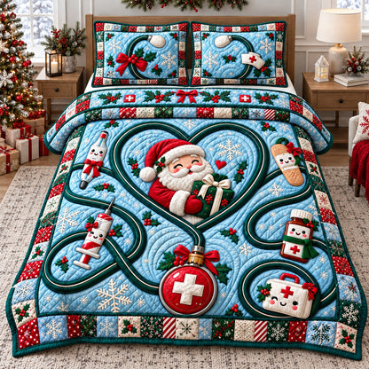 Santa Heartbeat Christmas 3-Piece Quilted Bedding Set GFTOHNL4662