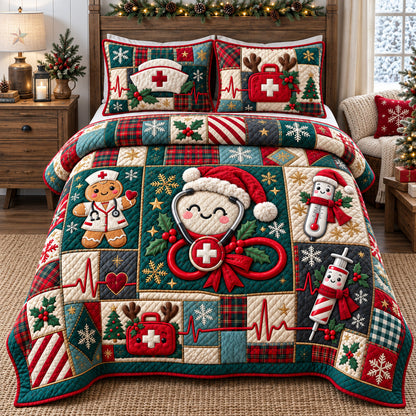 Christmas Nurse Patchwork 3-Piece Quilted Bedding Set GFTOHNL4663