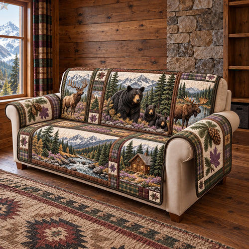 Mountain Wildlife Bear And Moose Quilted Sofa Cover GFTOHNL4664