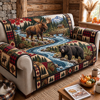 Moose And Black Bear Mountain River Quilted Sofa Cover GFTOHNL4667