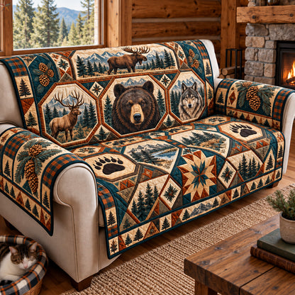 Wilderness Bear Wolf And Moose Quilted Sofa Cover GFTOHNL4670