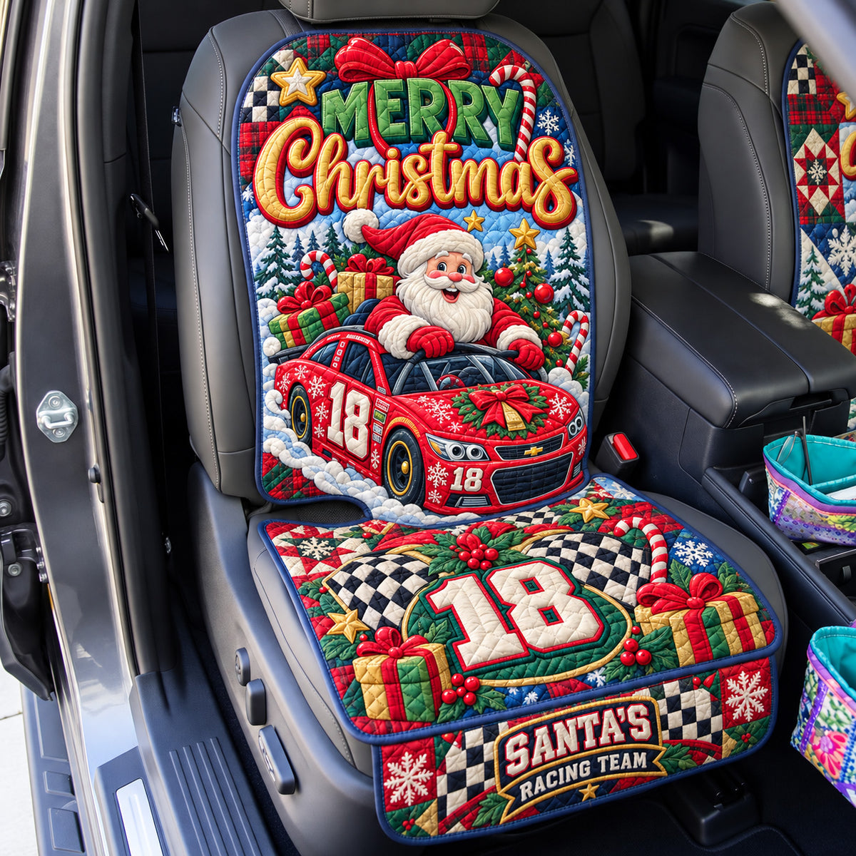 Santa Christmas Racing Quilted Car Seat Protector GFTOHNL4690