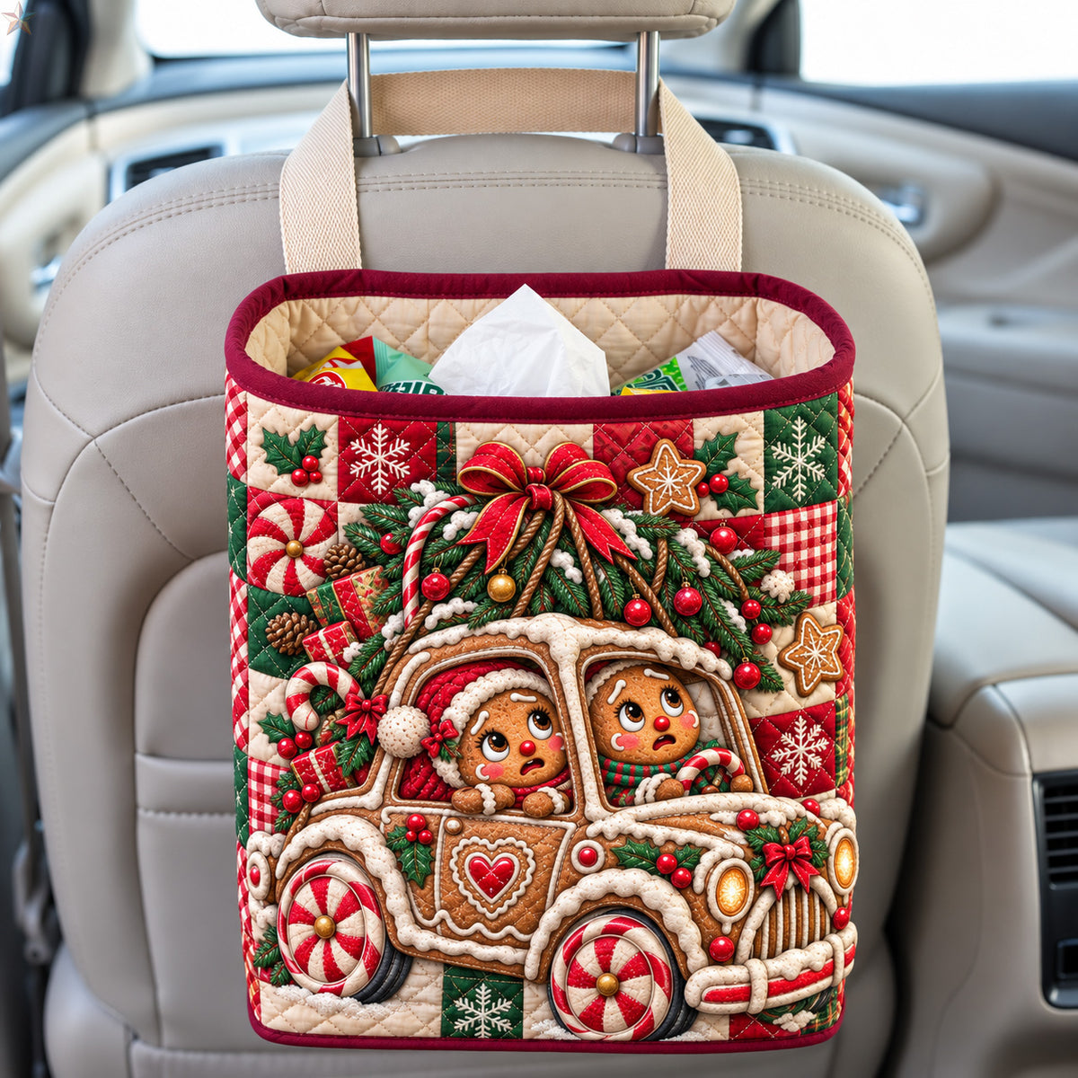 Gingerbread Christmas Truck Quilted Car Basket GFTOHNL4692
