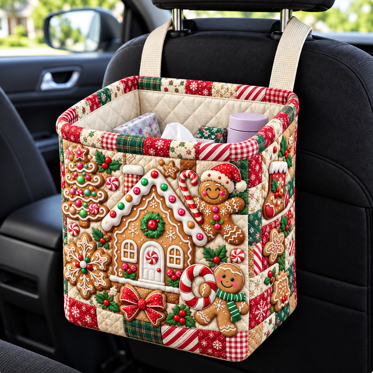 Gingerbread Christmas House Quilted Car Basket GFTOHNL4694