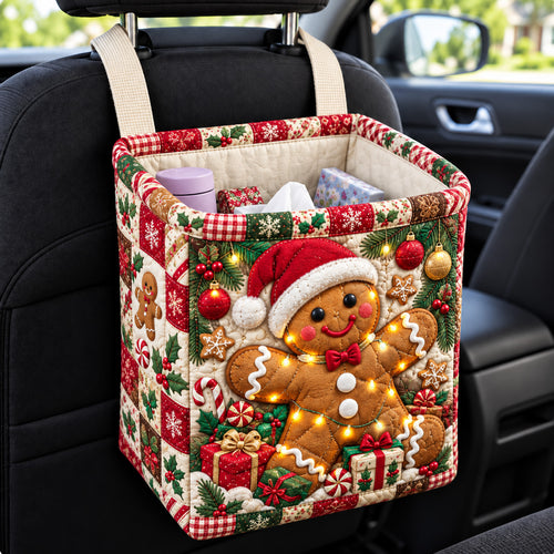 Gingerbread Christmas Lights Quilted Car Basket GFTOHNL4697