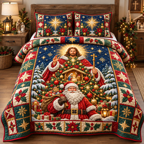 Jesus Santa Christmas 3-Piece Quilted Bedding Set GFTOHNL4699