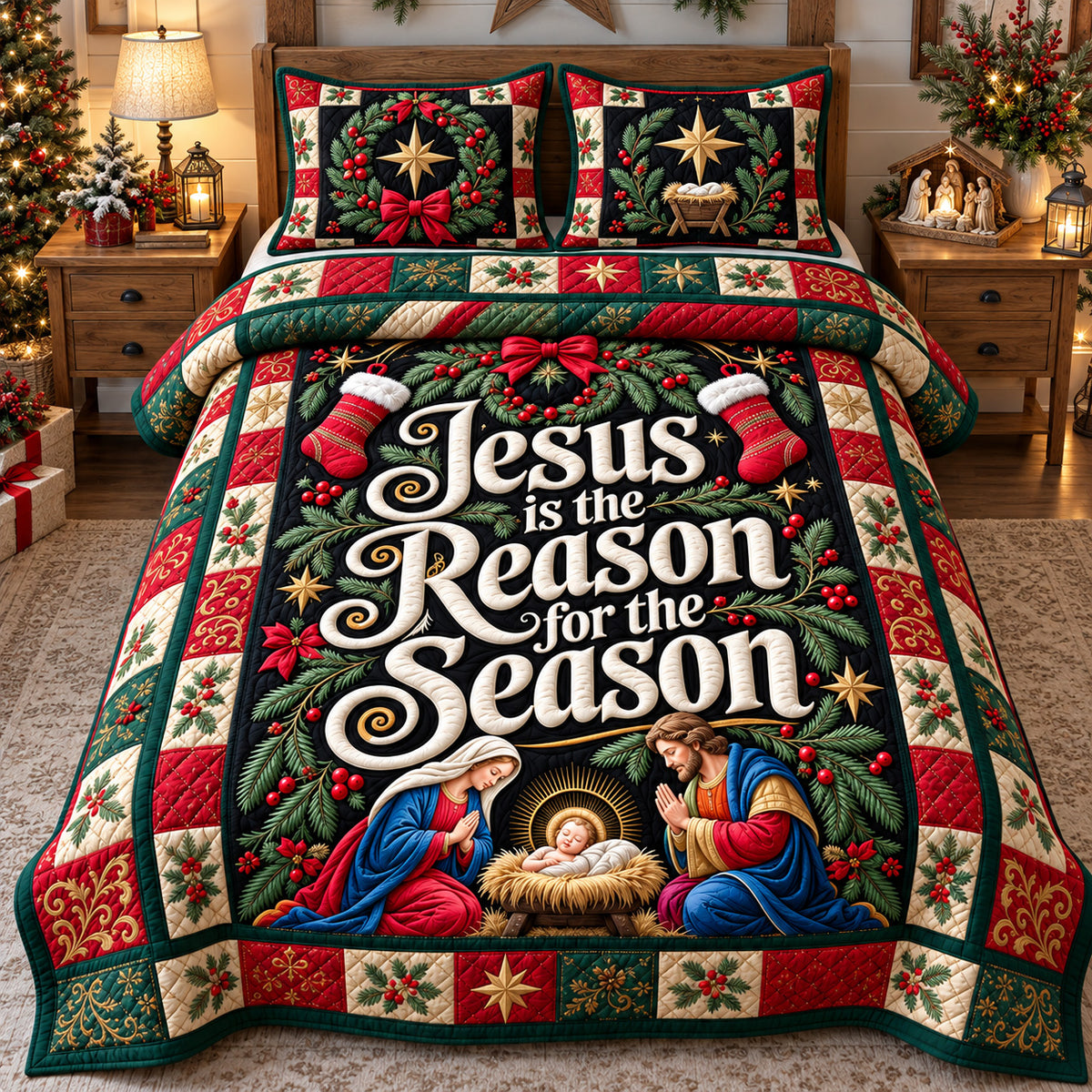 Jesus Reason For The Season 3-Piece Quilted Bedding Set GFTOHNL4700