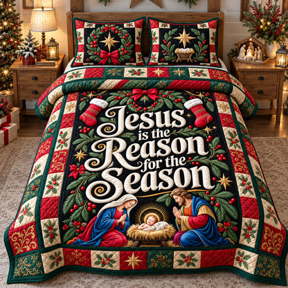 Jesus Reason For The Season 3-Piece Quilted Bedding Set GFTOHNL4700