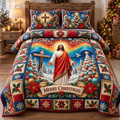 Jesus Merry Christmas 3-Piece Quilted Bedding Set GFTOHNL4701