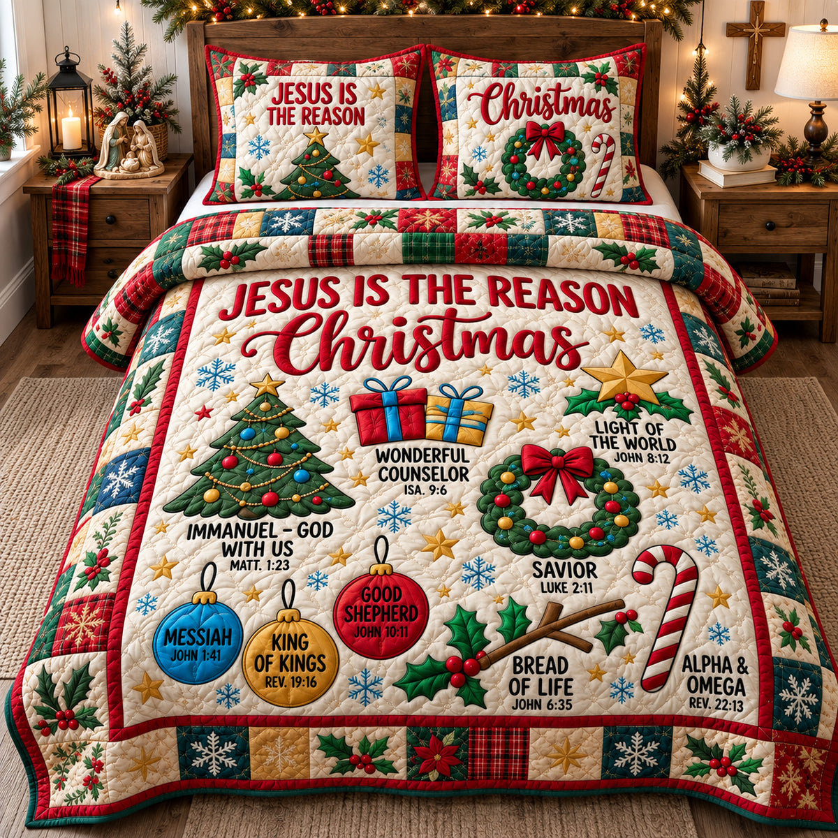 Jesus Christmas Blessings 3-Piece Quilted Bedding Set GFTOHNL4703