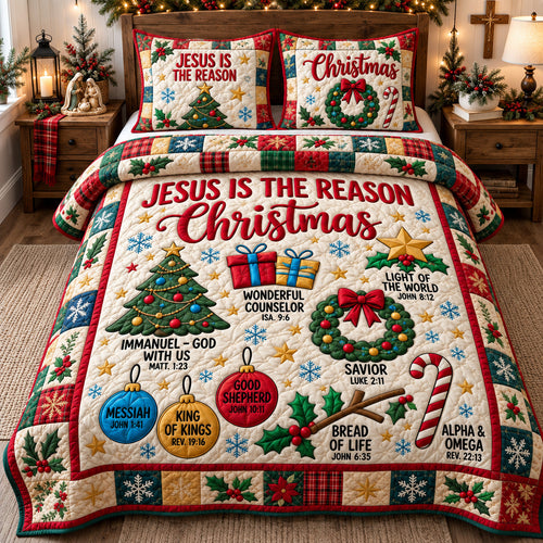 Jesus Christmas Blessings 3-Piece Quilted Bedding Set GFTOHNL4703