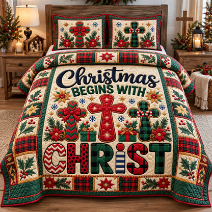 Christmas Begins With Christ 3-Piece Quilted Bedding Set GFTOHNL4704