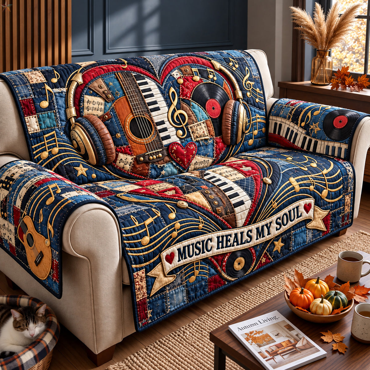 Music Heals My Soul Quilted Sofa Cover GFTOHNL4706