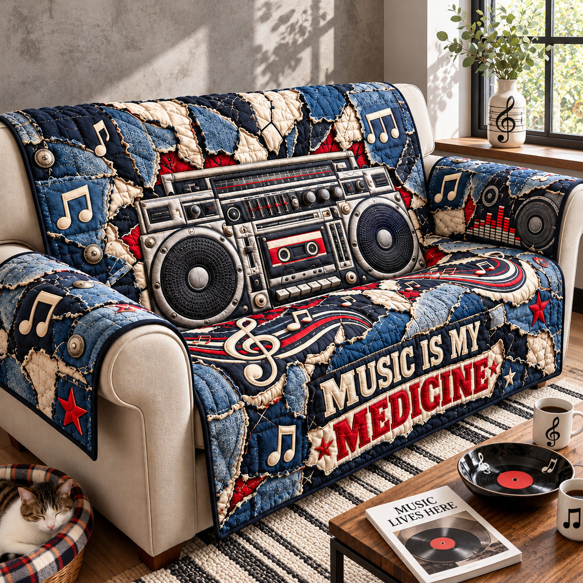 Retro Music Medicine Quilted Sofa Cover GFTOHNL4711