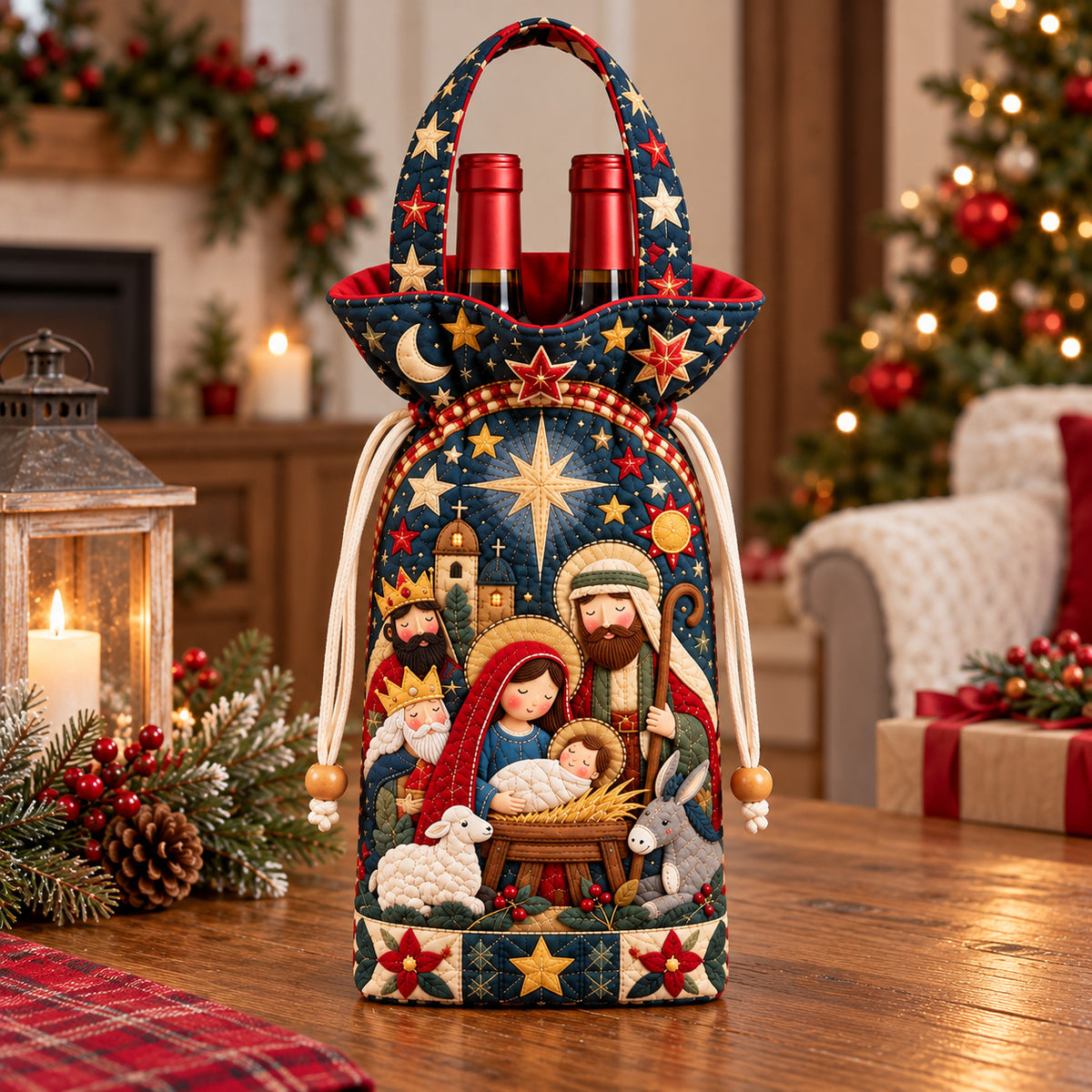 Holy Night Nativity Quilted Bottle Carrier Bag GFTOHNL4720