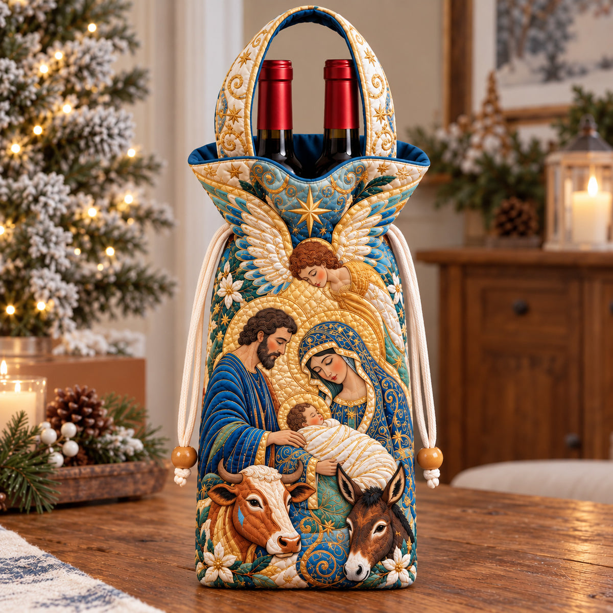 Heavenly Angel Nativity Quilted Bottle Carrier Bag GFTOHNL4721