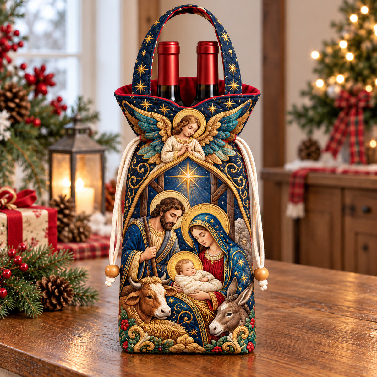 Christmas Star Nativity Quilted Bottle Carrier Bag GFTOHNL4722