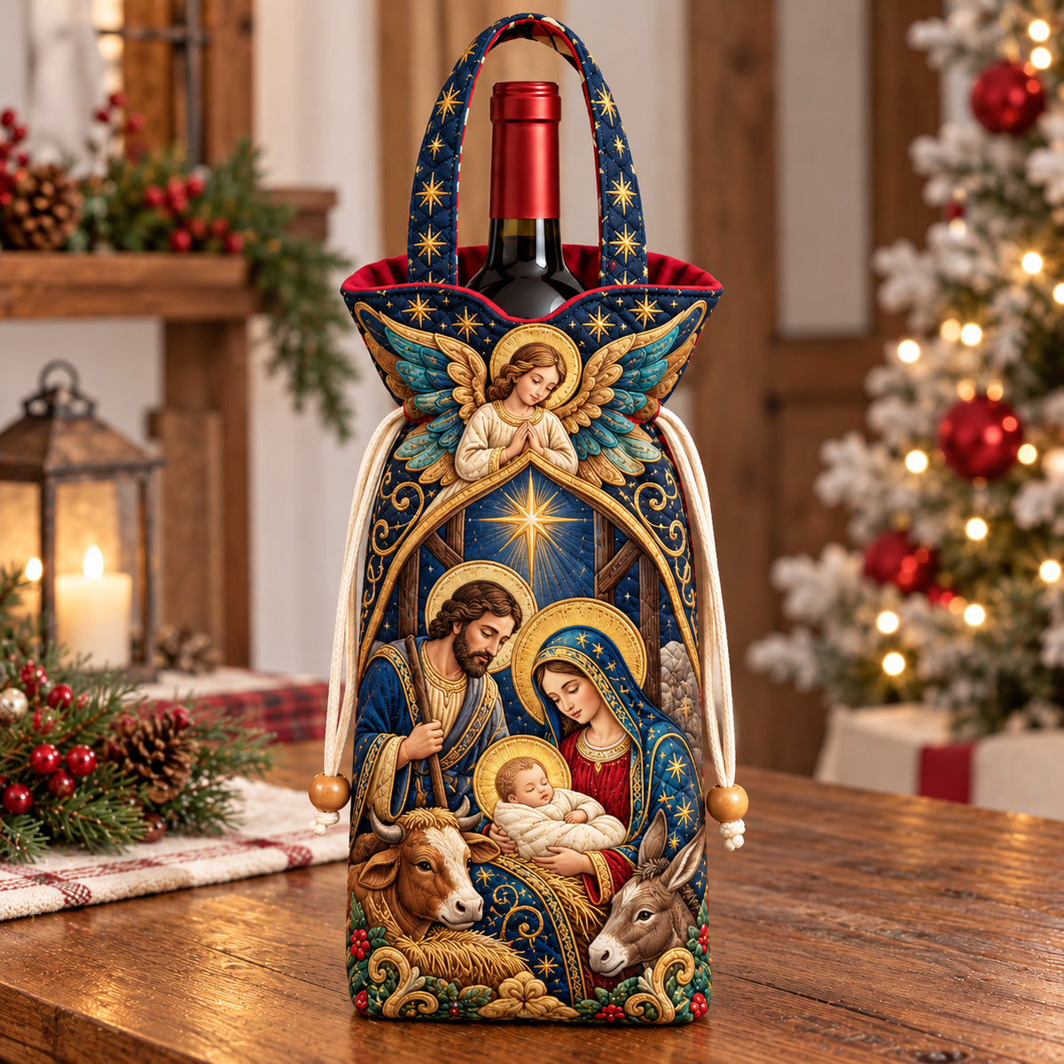Christmas Star Nativity Quilted Bottle Carrier Bag GFTOHNL4722