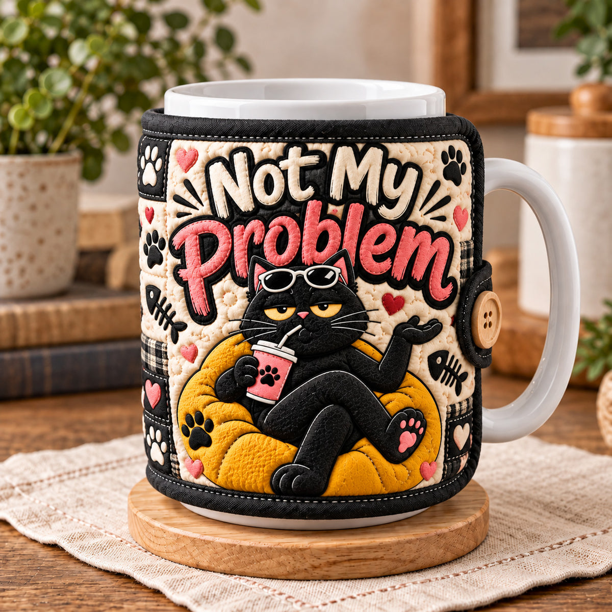 Not My Problem Cat Quilted Mug Cozy GFTOHNL4727