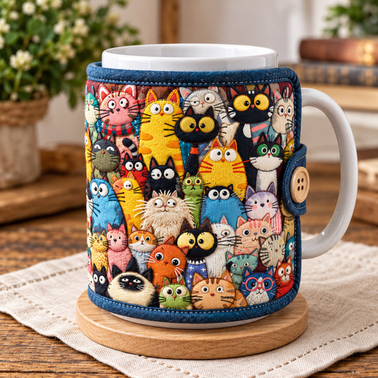 Colorful Crazy Cat Family Quilted Mug Cozy GFTOHNL4729