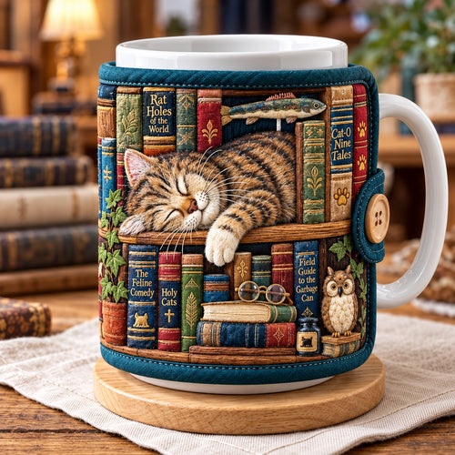 Cozy Library Sleeping Cat Quilted Mug Cozy GFTOHNL4730