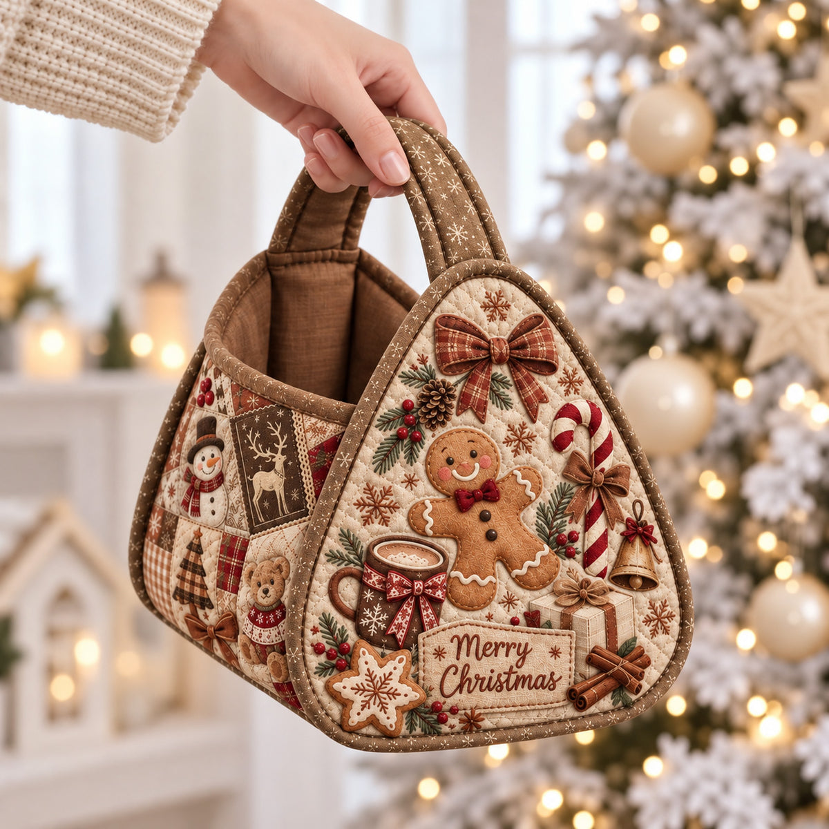 Rustic Gingerbread Christmas Christmas Quilted Basket GFTOHNL4734