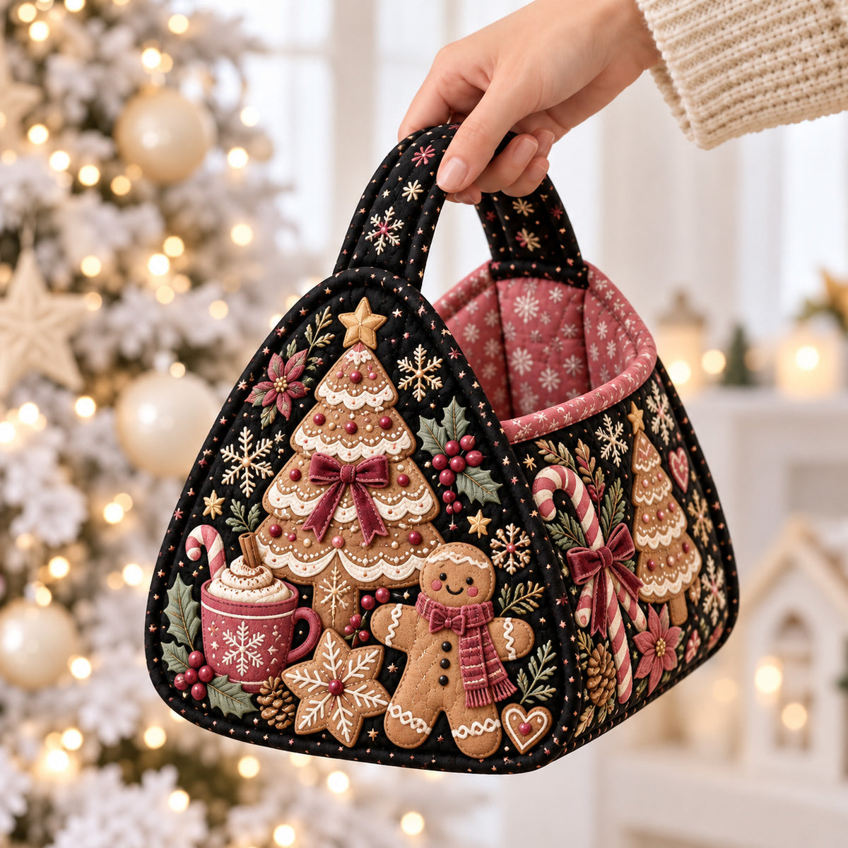 Gingerbread Christmas Tree Christmas Quilted Basket GFTOHNL4735