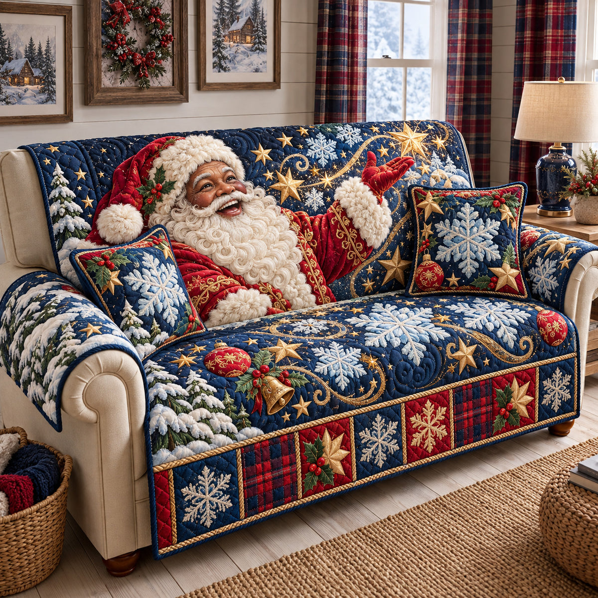 Santa Magical Winter Night Quilted Sofa Cover GFTOHNL4760