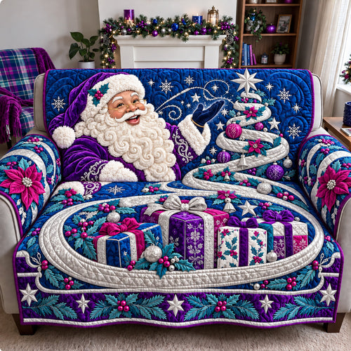 Santa Purple Christmas Magic Quilted Sofa Cover GFTOHNL4763