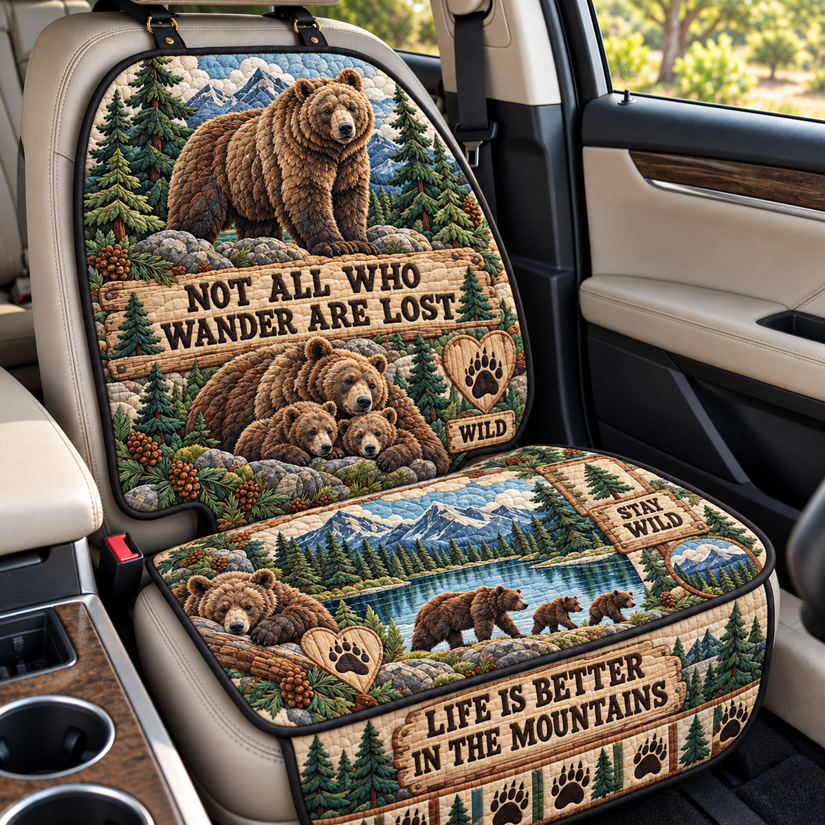 Wild Bear Mountain Adventure Quilted Car Seat Protector GFTOHNL4773