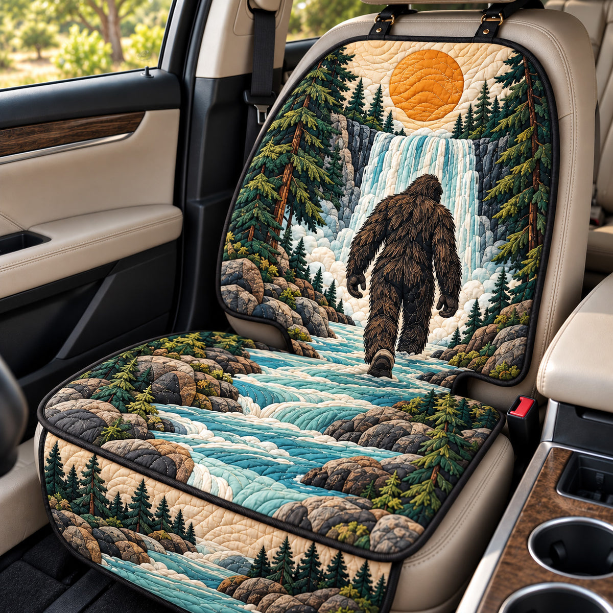 Bigfoot Waterfall Adventure Quilted Car Seat Protector GFTOHNL4780