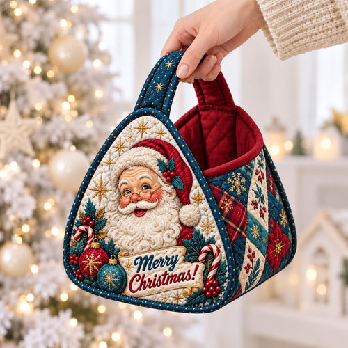 Classic Merry Christmas Santa Christmas Quilted Basket GFTOHNL4798