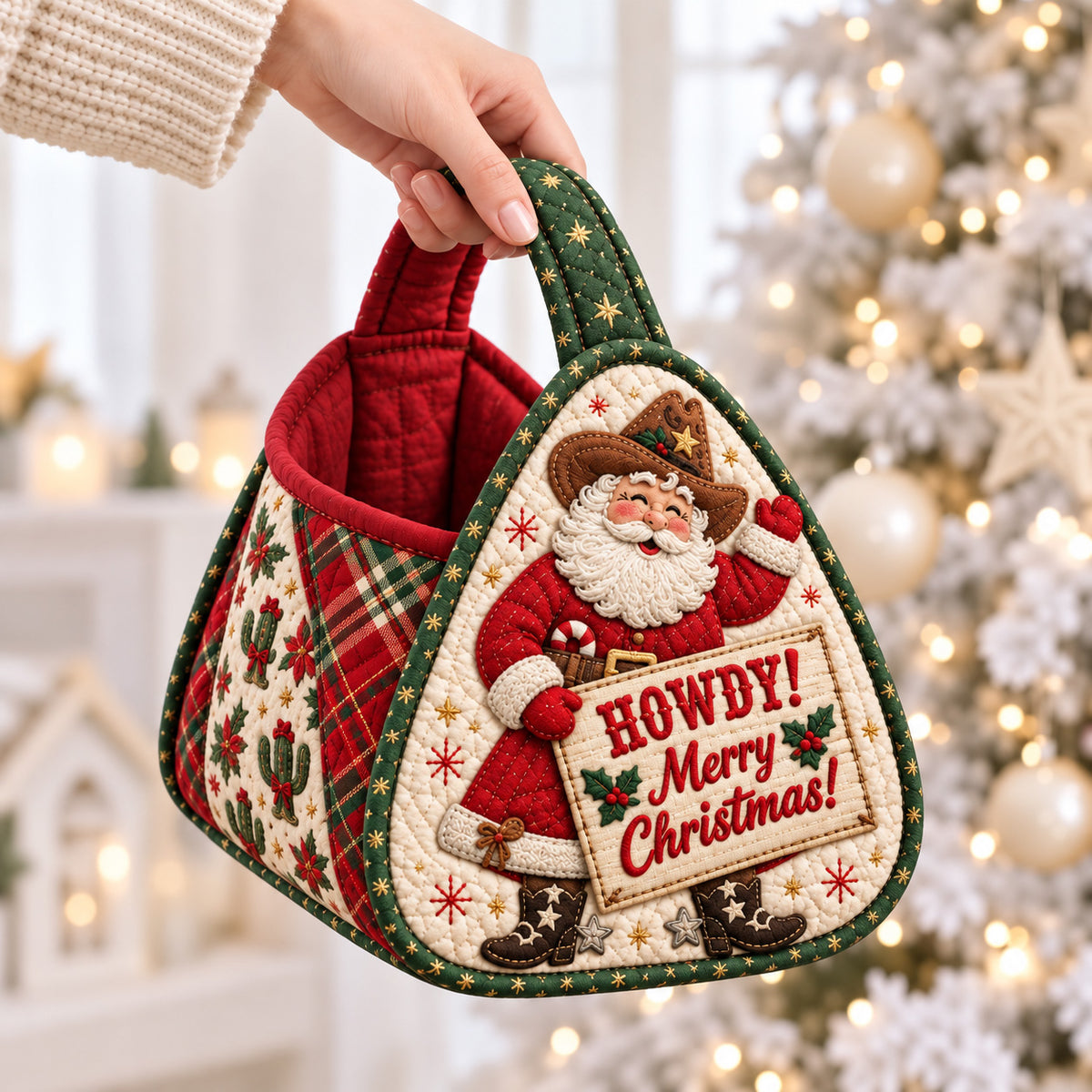 Cowboy Santa Christmas Christmas Quilted Basket GFTOHNL4799