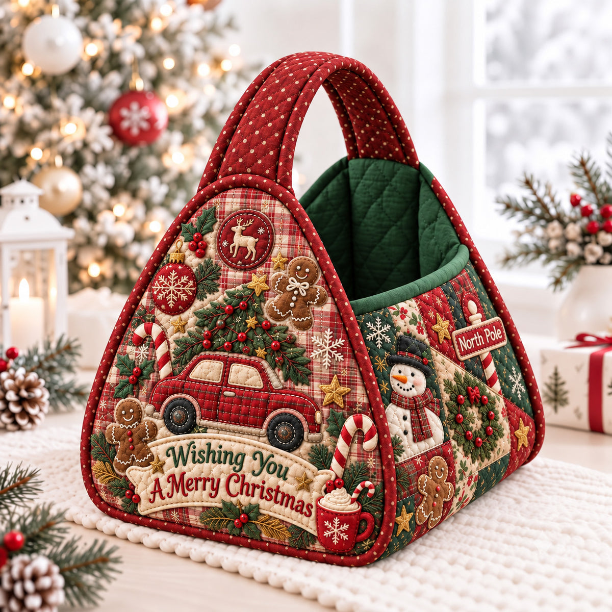 Vintage Christmas Truck Christmas Quilted Basket GFTOHNL4800