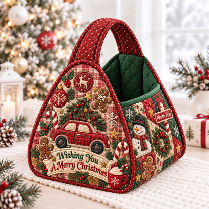 Vintage Christmas Truck Christmas Quilted Basket GFTOHNL4800