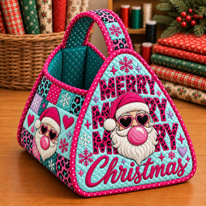 Pink Leopard Santa Christmas Quilted Basket GFTOHNL4801