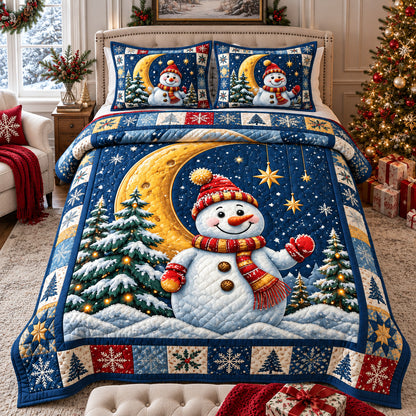 Snowman Winter Moonlight 3-Piece Quilted Bedding Set GFTOHNL4806