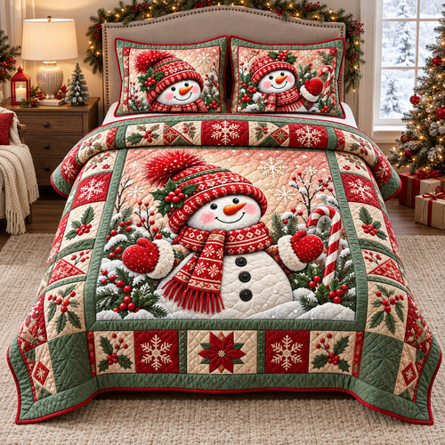 Christmas Snowman Joy 3-Piece Quilted Bedding Set GFTOHNL4807