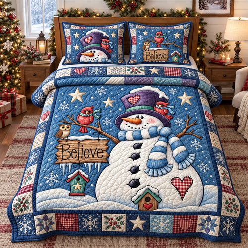 Believe In Snowman Magic 3-Piece Quilted Bedding Set GFTOHNL4808