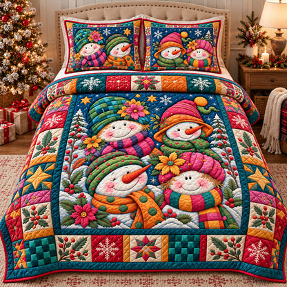 Colorful Snowman Friends 3-Piece Quilted Bedding Set GFTOHNL4809