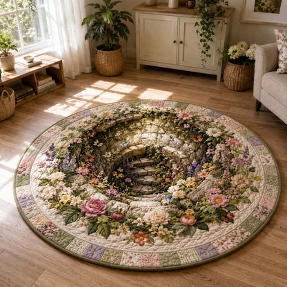 Enchanted Cottage Garden Stairway Quilted Round Mat GFTOHNL481