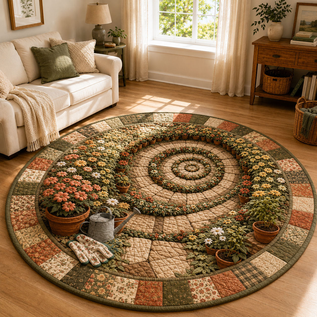 Spiral Flower Garden Path Quilted Round Mat GFTOHNL482