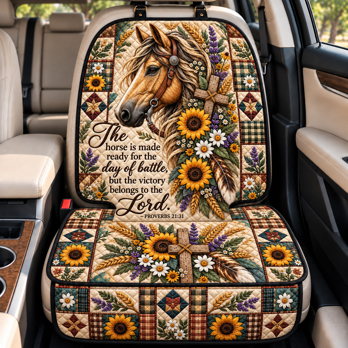 Faithful Horse And Sunflowers Quilted Car Seat Protector GFTOHNL4821