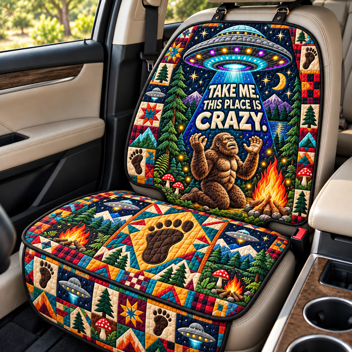 Bigfoot UFO Abduction Quilted Car Seat Protector GFTOHNL4825