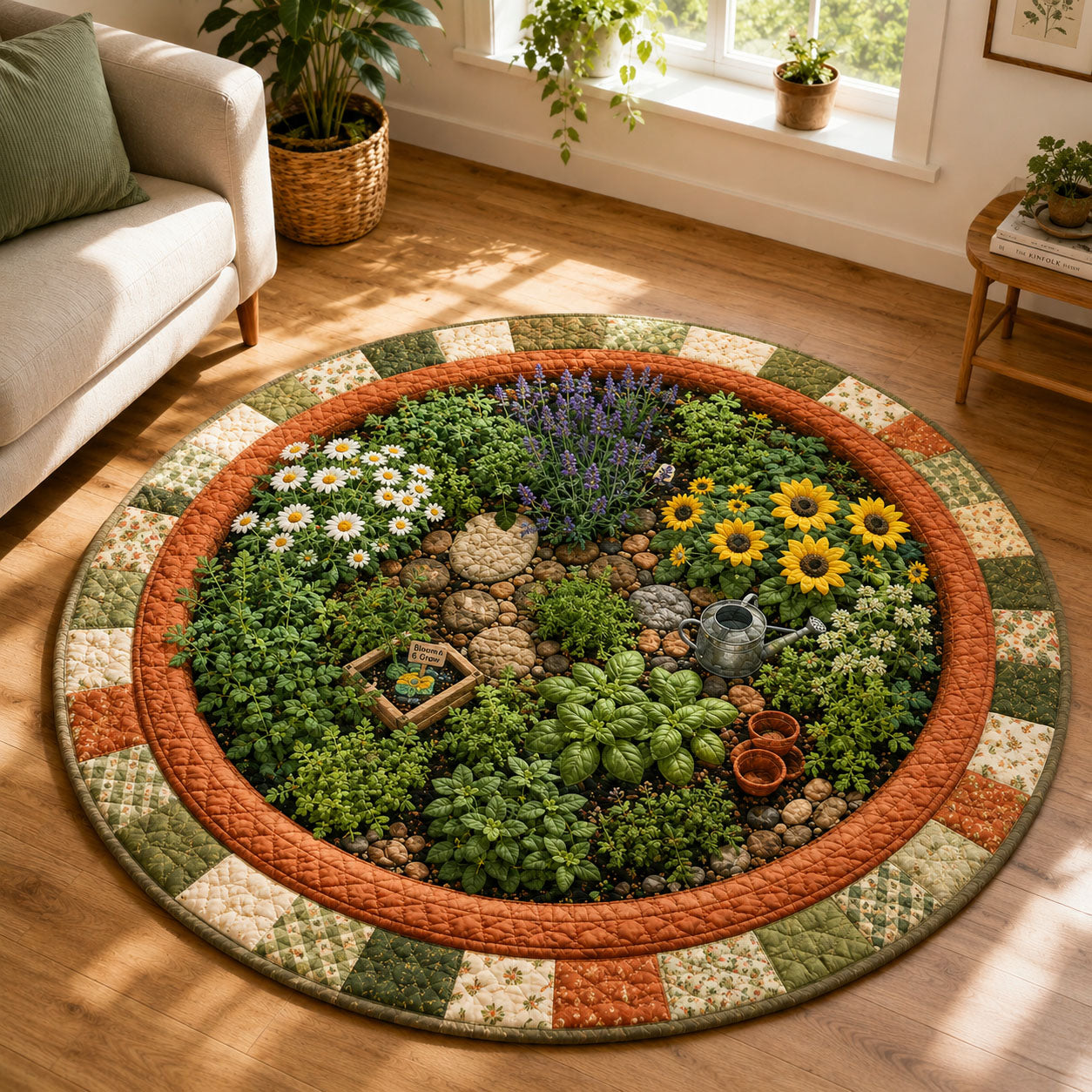Herb And Wildflower Garden Quilted Round Mat GFTOHNL483