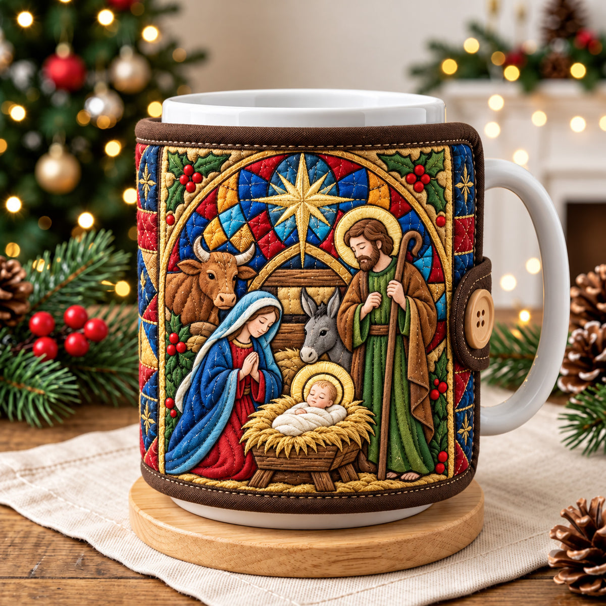 Christmas Nativity Bethlehem Star Quilted Mug Cozy GFTOHNL4834