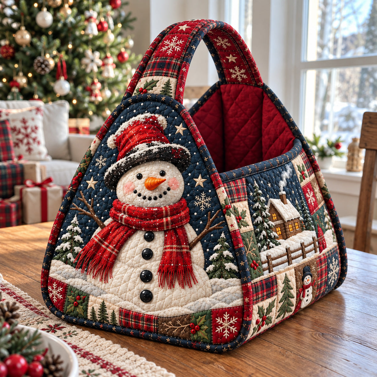 Snowman Winter Wonderland Christmas Quilted Basket GFTOHNL4844