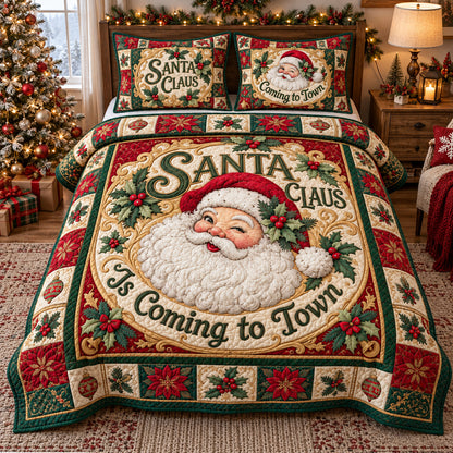 Santa Claus Is Coming To Town 3-Piece Quilted Bedding Set GFTOHNL4847