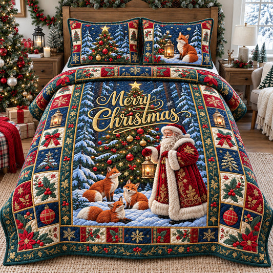 Santa Christmas Forest Friends 3-Piece Quilted Bedding Set GFTOHNL4850